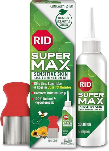RID Super Max 4-in-1 Lice Removal Treatment Kit, Kills Super Lice & Eggs + Immediate Lice Defense, Pesticide-Free, Includes Nit Removal Comb in Kuwait