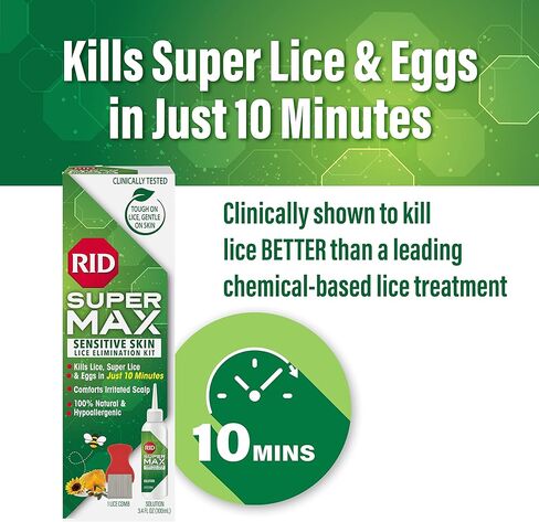 RID Super Max 4-in-1 Lice Removal Treatment Kit, Kills Super Lice & Eggs + Immediate Lice Defense, Pesticide-Free, Includes Nit Removal Comb in Kuwait