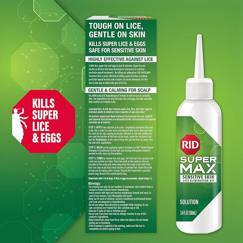 RID Super Max 4-in-1 Lice Removal Treatment Kit, Kills Super Lice & Eggs + Immediate Lice Defense, Pesticide-Free, Includes Nit Removal Comb in Kuwait