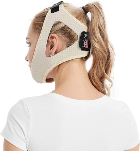حزام ذقن مضاد للشخير لمستخدمي CPAP - حل مزدوج قابل للتعديل للشخير / مساعد على النوم للرجال والنساء، أشرطة سدادة للذقن لأجهزة تنفس الفم أثناء الشخير (بيج) in Kuwait