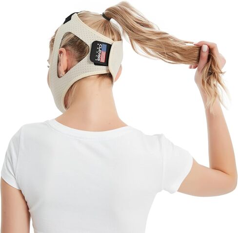 حزام ذقن مضاد للشخير لمستخدمي CPAP - حل مزدوج قابل للتعديل للشخير / مساعد على النوم للرجال والنساء، أشرطة سدادة للذقن لأجهزة تنفس الفم أثناء الشخير (بيج) in Kuwait