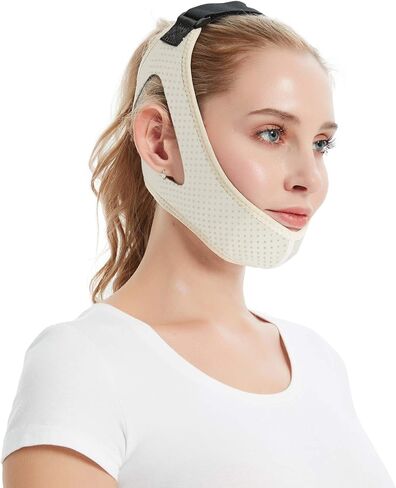 حزام ذقن مضاد للشخير لمستخدمي CPAP - حل مزدوج قابل للتعديل للشخير / مساعد على النوم للرجال والنساء، أشرطة سدادة للذقن لأجهزة تنفس الفم أثناء الشخير (بيج) in Kuwait