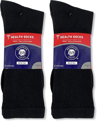 Big and Tall Diabetic Neuropathy Crew Socks, King Size Mens Athletic Crew Socks (13-16, Black) - 3 pairs in Kuwait