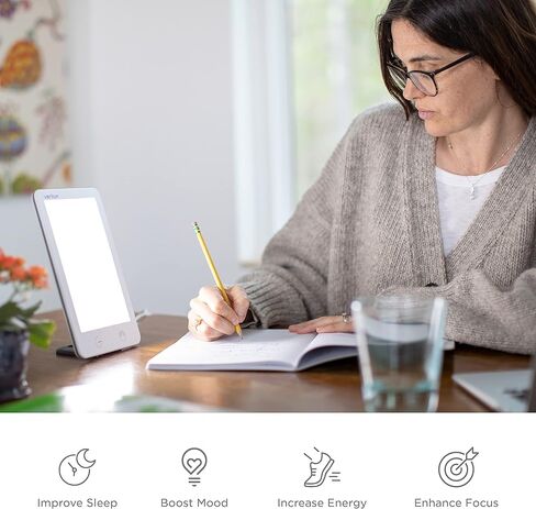 Verilux (New) HappyLight® Lumi Plus - UV-Free LED Bright White Light Therapy Lamp with 10,000 Lux, Adjustable Brightness, Countdown Timer, and Detachable Stand in Kuwait