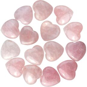 Marrywindix 15 Packs 0.8 Inches Healing Crystal Natural Rose Stone Heart Love Carved Palm Worry Stone Chakra Reiki Balancing
