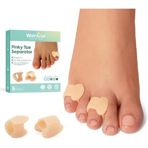 Welnove Gel Toe Separator - 8 Pack Pinky Toe Spacers - Little Toe Cushions, Small Toe Sleeves for Preventing Rubbing & Reducing Pressure (Beige)