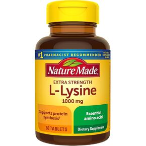 Nature Made Extra Strength L-Lysine 1000 mg Tablets, 60 Count for Protein Synthesis