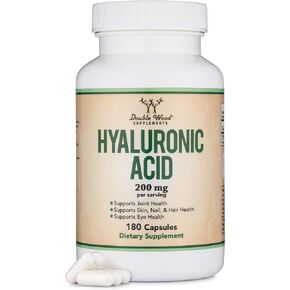 Hyaluronic Acid Supplements -180 Capsules (Enhances Effects of Hyaluronic Acid Serum for Face) 200mg Per Serving for Skin and Face Aging Support (Acido Hialuronico) Gluten Free by Double Wood in Saudi Arabia