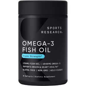 Sports Research Triple Strength Omega 3 Fish Oil - Burpless Fish Oil Supplement w/EPA & DHA Fatty Acids from Wild Alaskan Pollock - Heart, Brain & Immune Support for Men & Women - 1250 mg, 90 ct in Saudi Arabia