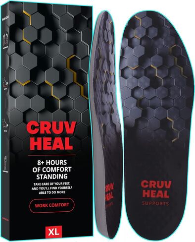 CRUVHEAL Work Boot Insoles Men Anti-Fatigue Shoe Inserts Low Arch Black, XL | Work insoles for men and women that fit work boots and keep feet comfortable when standing all day in Saudi Arabia