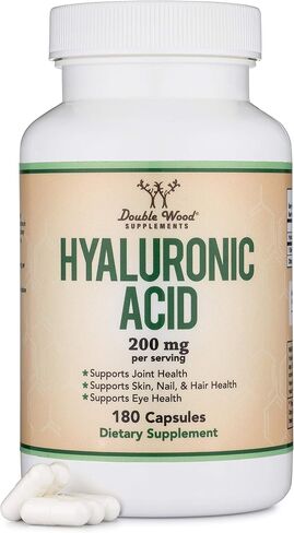 Hyaluronic Acid Supplements -180 Capsules (Enhances Effects of Hyaluronic Acid Serum for Face) 200mg Per Serving for Skin and Face Aging Support (Acido Hialuronico) Gluten Free by Double Wood in Saudi Arabia