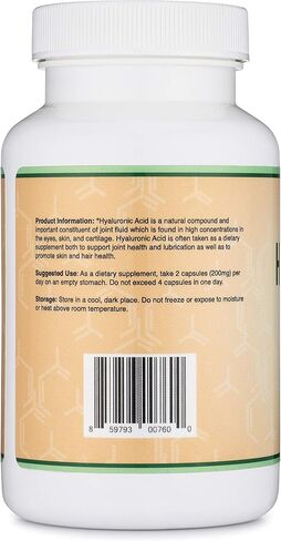 Hyaluronic Acid Supplements -180 Capsules (Enhances Effects of Hyaluronic Acid Serum for Face) 200mg Per Serving for Skin and Face Aging Support (Acido Hialuronico) Gluten Free by Double Wood in Saudi Arabia