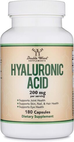 Hyaluronic Acid Supplements -180 Capsules (Enhances Effects of Hyaluronic Acid Serum for Face) 200mg Per Serving for Skin and Face Aging Support (Acido Hialuronico) Gluten Free by Double Wood in Saudi Arabia