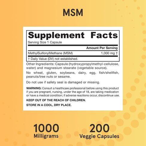 Jarrow Formulas MSM 1000 mg - 200 Veggie Capsules - Methylsulfonylmethane - Source of Sulfur - Dietary Supplement Supports & Strengthens Joints - Up to 200 Servings in Saudi Arabia