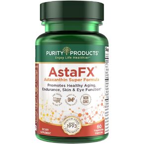منتجات Purity تركيبة AstaFX Astaxanthin الفائقة المضادة للأكسدة من 4 ملغ من AstaREAL التي تم اختبارها سريريًا مع توكوترينول كامل الطيف (فيتامين E) + فلفل أسود BioPerine + بيبيرين - 60 كبسولة نباتية