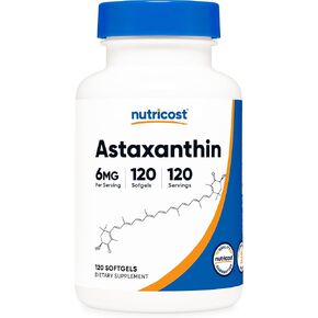 Nutricost Astaxanthin 6mg، خالي من الكائنات المعدلة وراثيًا وخالي من الغلوتين، 120 كبسولة هلامية (كمية تكفي لمدة 4 أشهر) in Kuwait