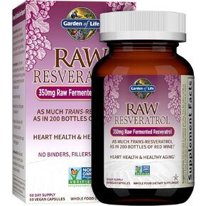 Garden of Life Heart Resveratrol Supplement - Powerful Antioxidant Support with 350mg Raw Fermented Trans-Resveratrol Plus Probiotics and Enzymes for Heart Health and Healthy Aging, 60 Vegan Capsules in Kuwait