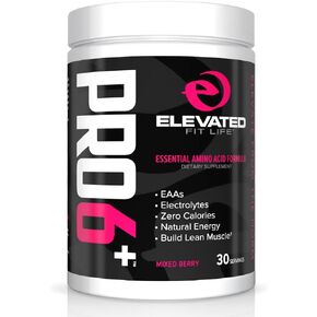 Elevated PRO6+ Essential Amino Acids Supplement - BCAAs Amino Acids Pre Workout Powder for Men and Women, EAAs to Build Lean Muscle & Reduce Post Workout Fatigue, 30 Servings (Mixed Berry) in Kuwait