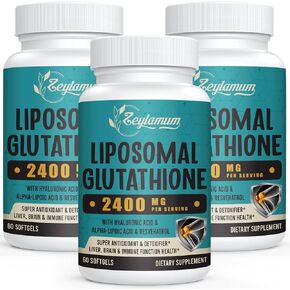 2400 MG Liposomal Glutathione Softgels, Max Absorption, Active Form L-Glutathione Reduced (GSH), with Hyaluronic Acid, Resveratrol, Master Antioxidants for Detox, Brain, Immune System, 60 Softgels in Saudi Arabia