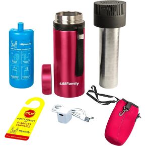 4ALLFAMILY Voyager AUTO Shut Off USB TSA Medication Cooler Travel Case تحافظ على درجة حرارة الثلاجة 36F-46F + Biogel Ice Pack | مبرد طبي مثالي لمرض السكري والتهاب المفاصل في قطرة العين (أرجواني)