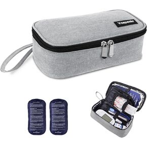 Insulin Cooler Travel Case, Diabetic Medicine Carrying Bag with 2 * 200g Ice Packs, Large Capacity Insulated Organizer Medication Cooler Bag for Insulin Pens and Diabetes (Black)