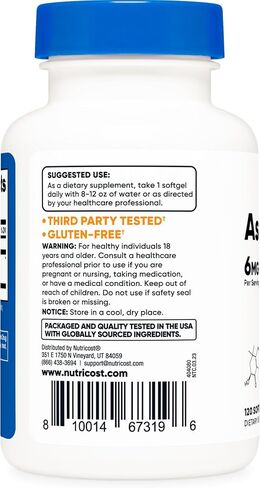 Nutricost Astaxanthin 6mg, Non-GMO and Gluten Free, 120 Softgels (4 Month Supply) in Saudi Arabia