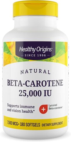 Healthy Origins Beta-Carotene 25,000 IU (7,500 mcg), Natural Beta-Carotene, Immune Support, Vision Support, Non-GMO, Gluten-Free, 180 Softgels in Saudi Arabia