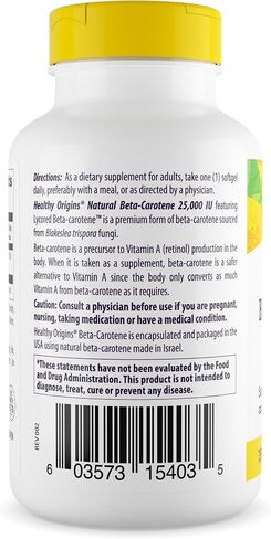 Healthy Origins Beta-Carotene 25,000 IU (7,500 mcg), Natural Beta-Carotene, Immune Support, Vision Support, Non-GMO, Gluten-Free, 180 Softgels in Saudi Arabia