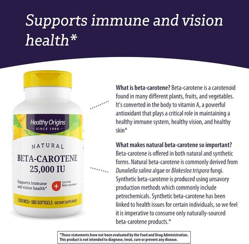 Healthy Origins Beta-Carotene 25,000 IU (7,500 mcg), Natural Beta-Carotene, Immune Support, Vision Support, Non-GMO, Gluten-Free, 180 Softgels in Saudi Arabia