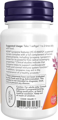 NOW Supplements, Lycopene 20 mg with Natural Extract from Tomatoes, Free Radical Scavenger*, 50 Softgels in Saudi Arabia
