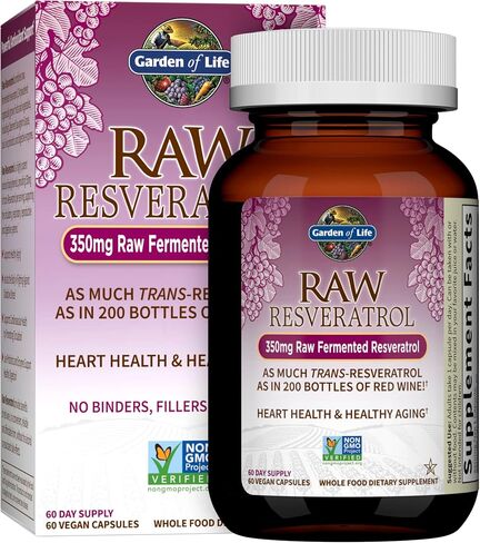 Garden of Life Heart Resveratrol Supplement - Powerful Antioxidant Support with 350mg Raw Fermented Trans-Resveratrol Plus Probiotics and Enzymes for Heart Health and Healthy Aging, 60 Vegan Capsules in Saudi Arabia