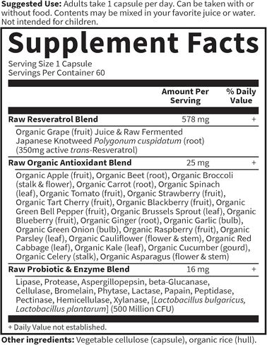 Garden of Life Heart Resveratrol Supplement - Powerful Antioxidant Support with 350mg Raw Fermented Trans-Resveratrol Plus Probiotics and Enzymes for Heart Health and Healthy Aging, 60 Vegan Capsules in Saudi Arabia