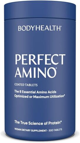 BodyHealth PerfectAmino (150 ct) أقراص سهلة البلع، مكمل للأحماض الأمينية الأساسية مع BCAAs، بروتين نباتي لمرحلة ما قبل / بعد التمرين واستعادة العضلات مع ليسين، تريبتوفان، ليوسين، ميثيونين in Kuwait