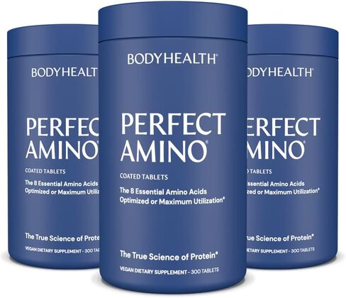 BodyHealth PerfectAmino (150 ct) أقراص سهلة البلع، مكمل للأحماض الأمينية الأساسية مع BCAAs، بروتين نباتي لمرحلة ما قبل / بعد التمرين واستعادة العضلات مع ليسين، تريبتوفان، ليوسين، ميثيونين in Kuwait