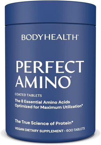 BodyHealth PerfectAmino (150 ct) أقراص سهلة البلع، مكمل للأحماض الأمينية الأساسية مع BCAAs، بروتين نباتي لمرحلة ما قبل / بعد التمرين واستعادة العضلات مع ليسين، تريبتوفان، ليوسين، ميثيونين in Kuwait