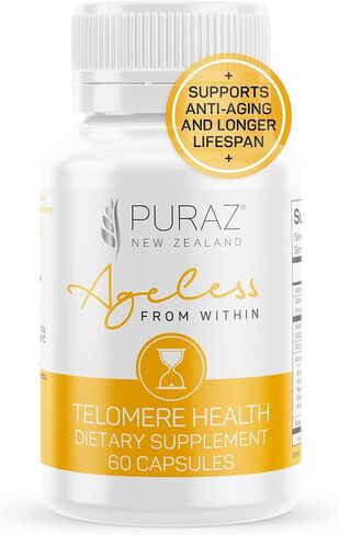 PURAZ Telomere Supplements w/Potent Astragalus Root Extract and Collagen | Superior Immune Support, Anti-Aging, DNA Repair | Pure Telomerase Enzyme for Telomere Lengthening and Support | 60 Capsules in Saudi Arabia