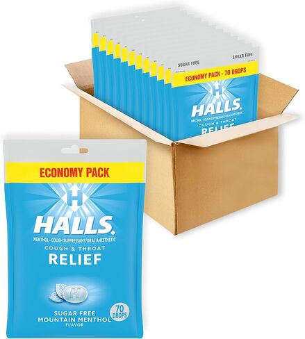 HALLS Relief Mountain Menthol Sugar Free Cough Drops, Economy Pack, 12 Bags of 70 Drops (840 Total Drops) in Saudi Arabia