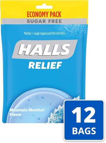 HALLS Relief Mountain Menthol Sugar Free Cough Drops, Economy Pack, 12 Bags of 70 Drops (840 Total Drops) in Saudi Arabia