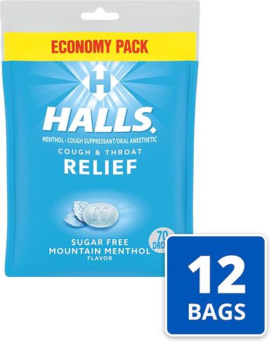 HALLS Relief Mountain Menthol Sugar Free Cough Drops, Economy Pack, 12 Bags of 70 Drops (840 Total Drops) in Saudi Arabia