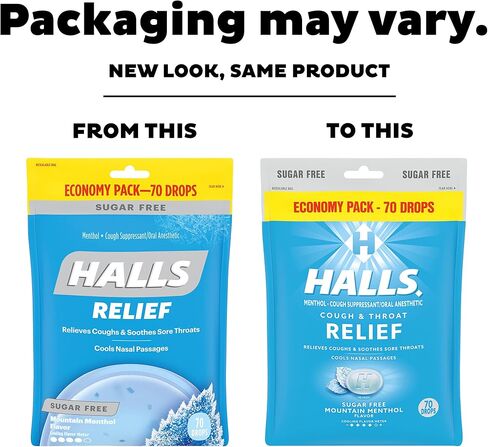HALLS Relief Mountain Menthol Sugar Free Cough Drops, Economy Pack, 12 Bags of 70 Drops (840 Total Drops) in Saudi Arabia