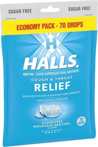 HALLS Relief Mountain Menthol Sugar Free Cough Drops, Economy Pack, 12 Bags of 70 Drops (840 Total Drops) in Saudi Arabia