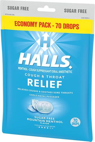 HALLS Relief Mountain Menthol Sugar Free Cough Drops, Economy Pack, 12 Bags of 70 Drops (840 Total Drops) in Saudi Arabia
