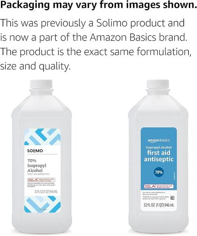 Amazon Basics 70% Isopropyl Alcohol First Aid Antiseptic for Treatment of Minor Cuts and Scrapes, Unscented, 32 Fl Oz (Pack of 2) (Previously Solimo) in Saudi Arabia