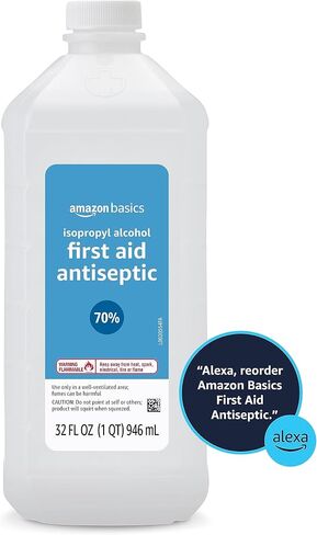 Amazon Basics 70% Isopropyl Alcohol First Aid Antiseptic for Treatment of Minor Cuts and Scrapes, Unscented, 32 Fl Oz (Pack of 2) (Previously Solimo) in Saudi Arabia