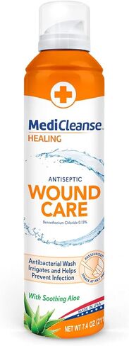 MediCleanse First Aid Sterile Saline Wound Wash, Promotes Healing, No Stinging or Burning, 7.4 oz Spray Can - Made in USA in Kuwait