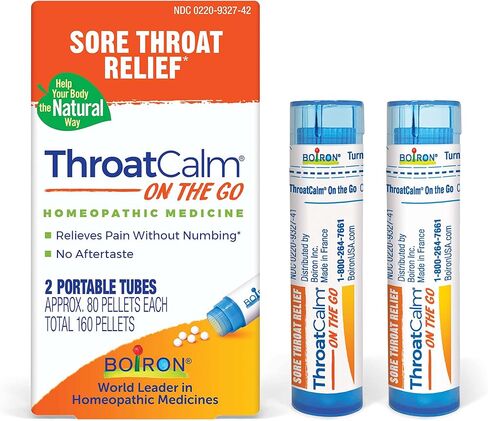 Boiron ThroatCalm أثناء التنقل لتخفيف الآلام الناتجة عن اللون الأحمر والجاف والخدش والتهاب الحلق وبحة في الصوت - عدد 2 (160 حبة) in Kuwait