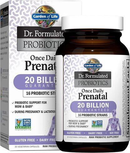 Garden of Life - Dr. Formulated Probiotics Once Daily Prenatal - Acidophilus and Bifidobacteria Probiotic Support for Mom and Baby - Gluten, Dairy, and Soy-Free - 30 Vegetarian Capsules in Saudi Arabia