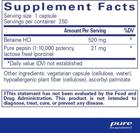 Pure Encapsulations Betaine HCl Pepsin - Digestive Enzymes Supplement for Digestion Aid & Support, Stomach Acid & Nutrient Absorption* - with Betaine HCl Pepsin - 250 Capsules in Saudi Arabia