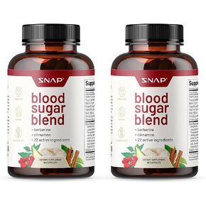 Snap Supplements Blood Sugar Blend, Berberine Supplement with Cinnamon, Organic Turmeric, Alpha Lipoic Acid, Zinc & Other Natural Herbs & Vitamins Non-GMO, 60 Capsules (Pack of 2)
