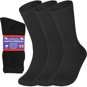 Special Essentials 3 Pairs Cotton Diabetic Crew Socks - Non-Binding Wide Top Comfort & Support for Men & Women